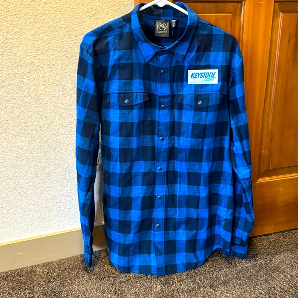 Keystone light flannel button up Mens L Brand New